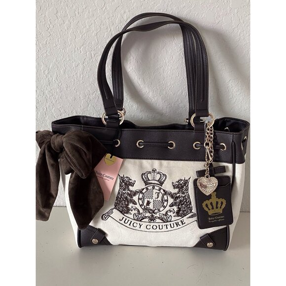 Juicy Couture Classic Scottie Dogs Tote Crystal Off White Daydreamer Viral NEW - Picture 1 of 16